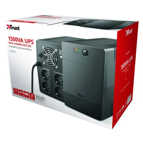 Бесперебойник Trust 23505_TRUST Paxxon 1500VA UPS with 4 standard wall power outlets BLACK (черный) - фото №4