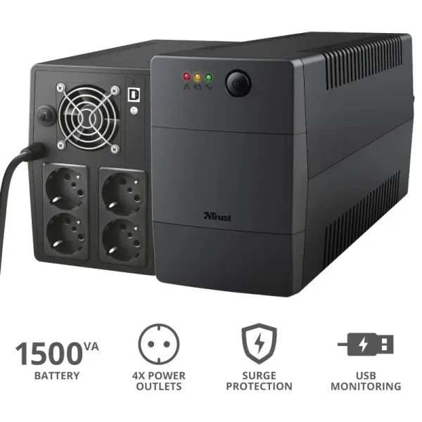 Бесперебойник Trust 23505_TRUST Paxxon 1500VA UPS with 4 standard wall power outlets BLACK (черный) - фото №5