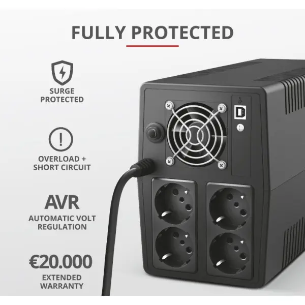 Бесперебойник Trust 23505_TRUST Paxxon 1500VA UPS with 4 standard wall power outlets BLACK (черный) - фото №8