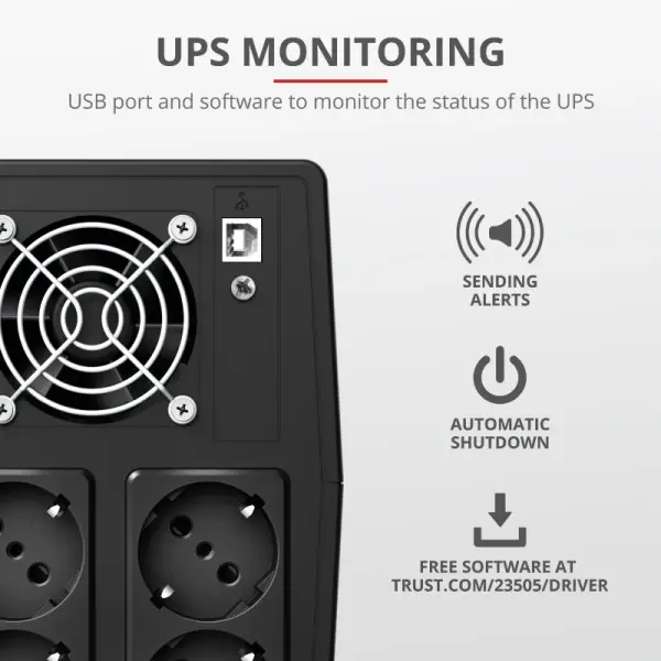 Бесперебойник Trust 23505_TRUST Paxxon 1500VA UPS with 4 standard wall power outlets BLACK (черный) - фото №9