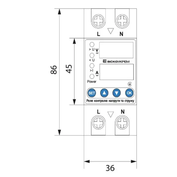 Реле контролю напруги та струму Аско-Укрем RKV 2P 63А - фото №3