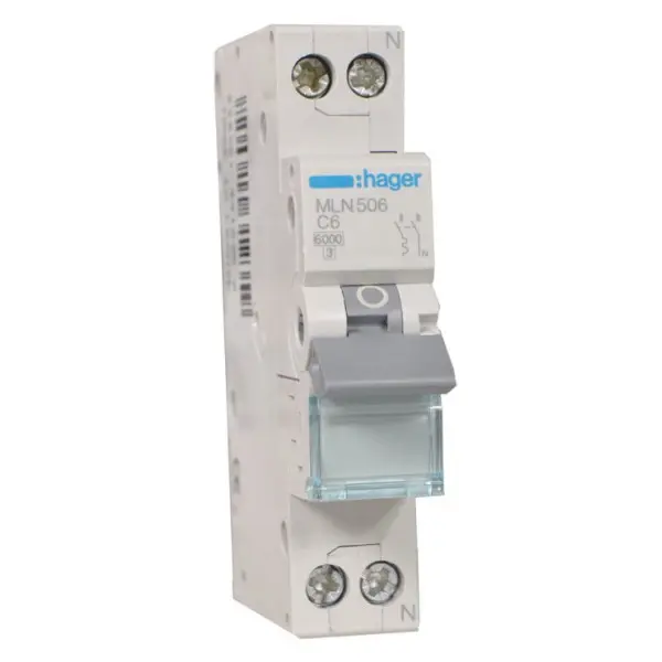 Автоматический выключатель Hager MLN506 6кА C 6A 1P+N