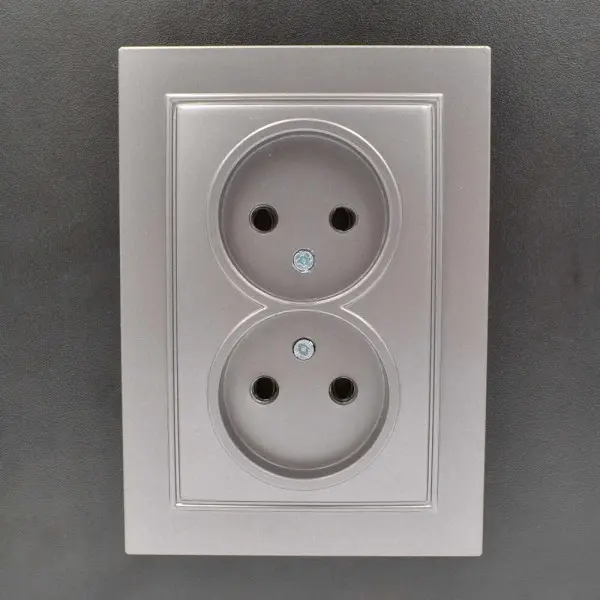 Розетка Nilson Thor серебро 2-я без заземления ( 27131024 ) - фото №5