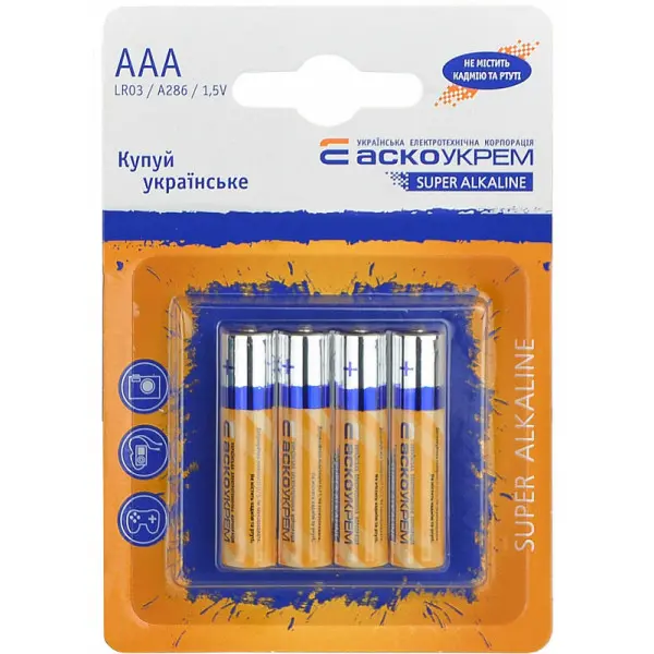 Батарейка щелочная Аско-Укрем AАА.LR03.BL4 (блистер 4шт)
