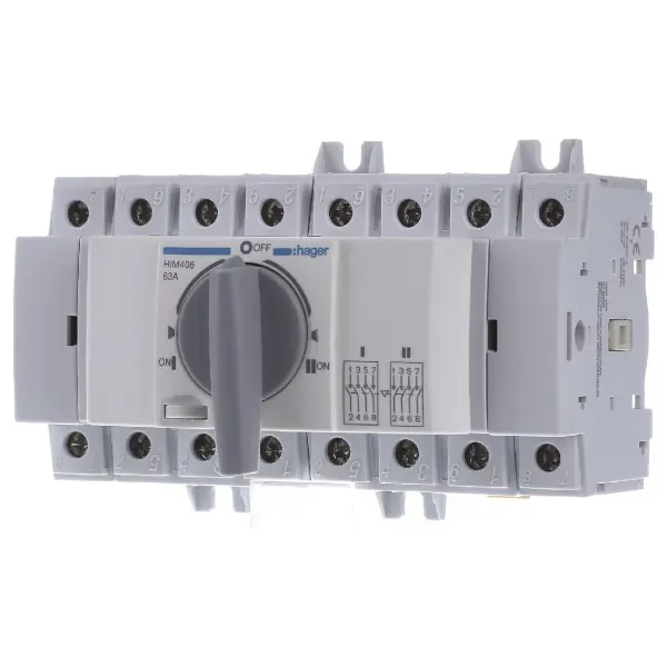 Перемикач Hager HIM406 I-0-II 63А 400/690В 4P 8м