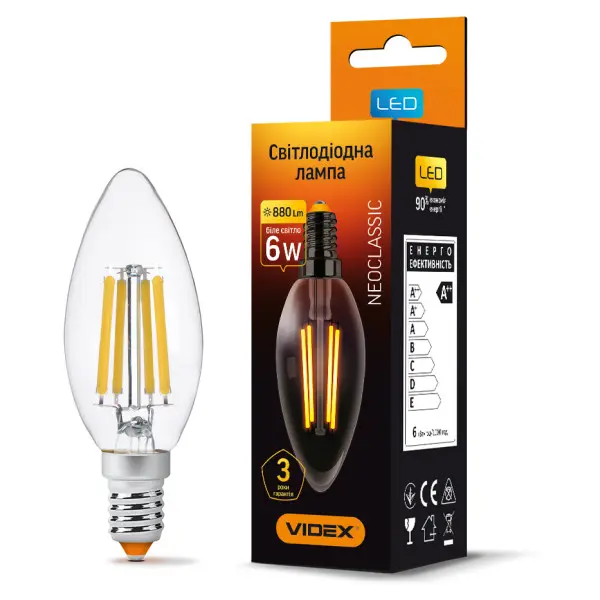 Світлодіодна філаментна лампа Videx Filament C37F E14 6Вт 4100K (VL-C37F-06144) - фото №2