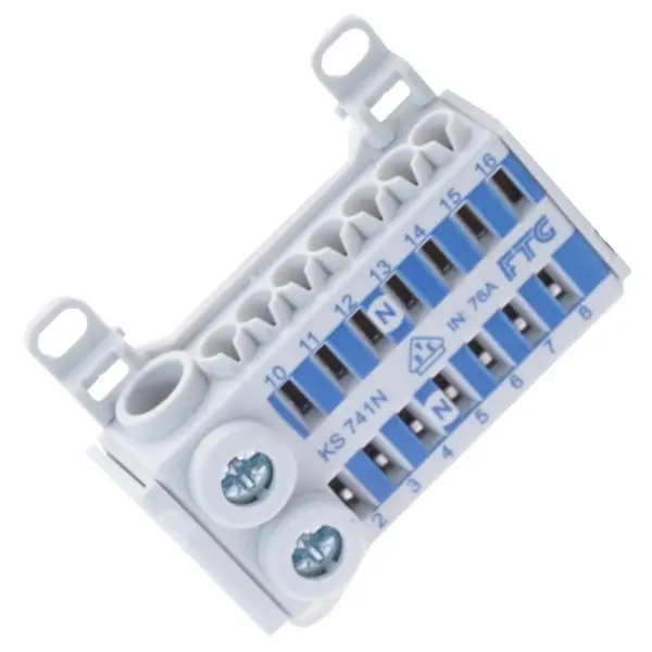 Клема FTG KVK KS 741N (вхід: 2х25мм², 2х16мм², виходи: 14х4мм²) Клема FTG KVK KS 741N (вхід: 2х25мм², 2х16мм², виходи: 14х4мм²)