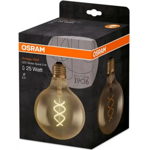 Светодиодная лампа Osram 1906 LED Globe 25 5W/820 230V S FIL E27 4х1 (4058075092136) - фото №1