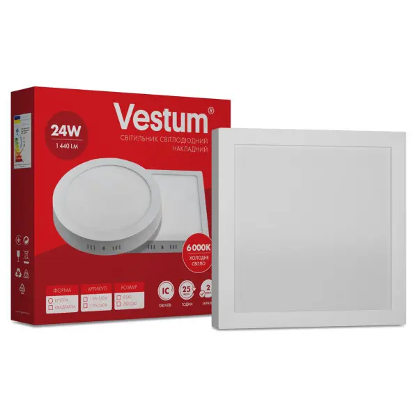 Накладний точковий світильник Vestum 1-VS-5404 24Вт 6000K квадратний - фото №1