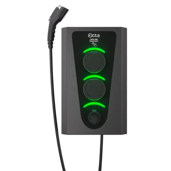 Коммерческая зарядная станция Octa Energy SW322-S-S-C1 Smart Wall на 22кВт (розетка 1ф + розетка 1ф + Type 1) - фото №1
