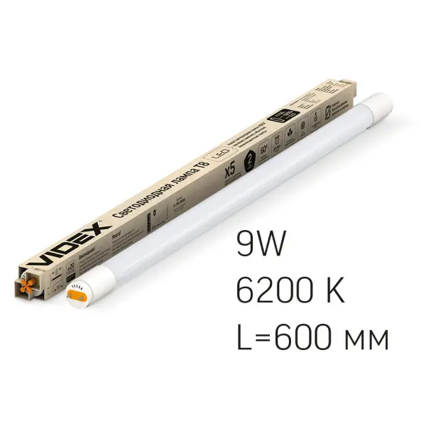 Матовая LED лампа Videx T8b 9Вт 6200K 0,6м (VL-T8b-09066) - фото №2
