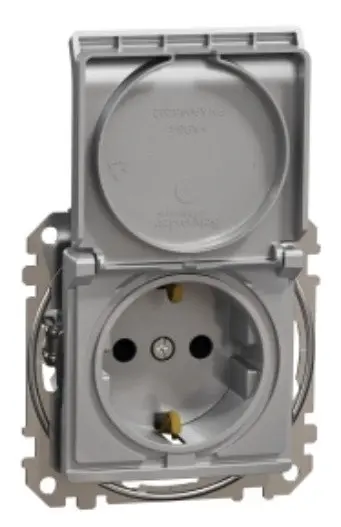 Розетка Schneider Electric Sedna Design & Elementsс заземлением шторками и крышкой алюминий SDD113024 Розетка Schneider Electric Sedna Design & Elementsс заземлением шторками и крышкой алюминий SDD113024