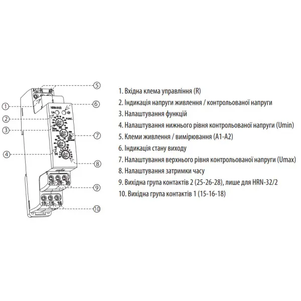 Реле контролю напруги ETI 2471450 HRN-31 (48-276В AC/DC, 1x16A AC1) - фото №2