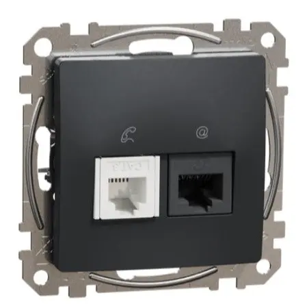 Телефонна/комп'ютерна розетка Schneider Electric Sedna Design & Elements RJ11+RJ45 кат. 6 UTP чорна SDD114468