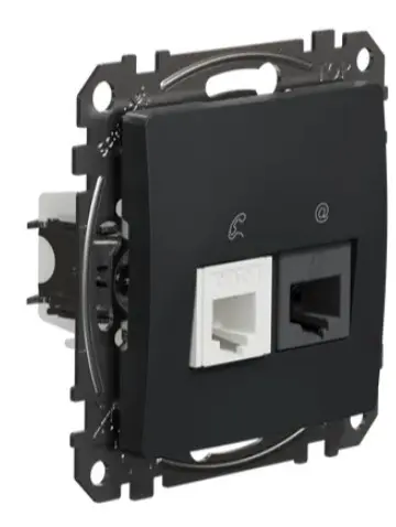 Телефонна/комп'ютерна розетка Schneider Electric Sedna Design & Elements RJ11+RJ45 кат. 6 UTP чорна SDD114468 - фото №1