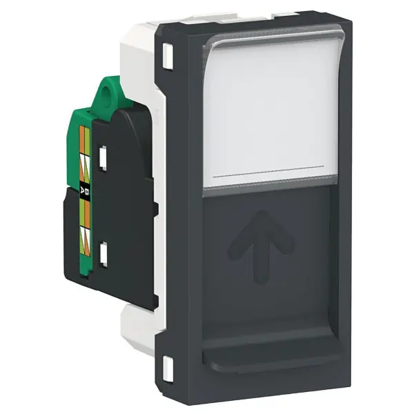 Одинарная компьютерная розетка Schneider Electric NU341054 RJ45 cat.5e UTP с полем для надписи 1М (антрацит) - фото №1