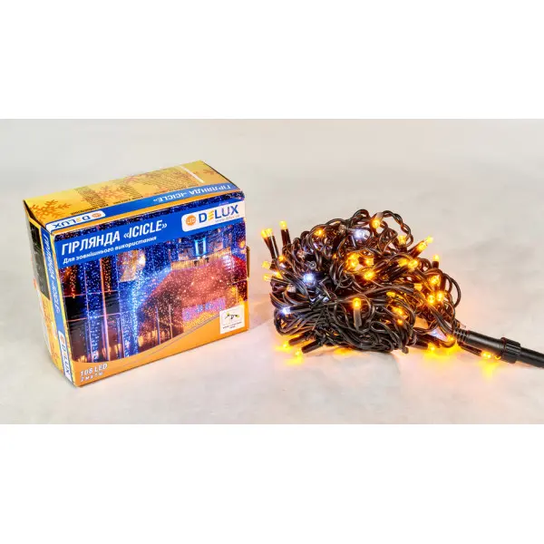 Уличная LED гирлянда Delux EN ICICLE 108LED (90015180) 2x1м 27 мигающих белых диодов IP44 черный шнур - фото №1