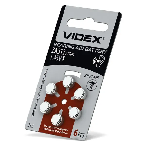 Воздушно-цинковая батарейка Videx ZA312 (PR41) (ZA312 (PR41) B6) 6 шт
