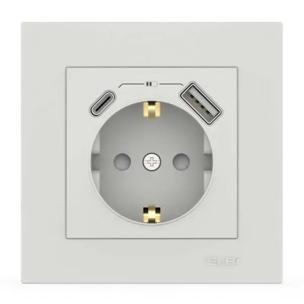 Розетка EL-BI VEGA белый мат 1-я с заземлением + 2USB (Type C+A) 2A ( 510-016200-334 )