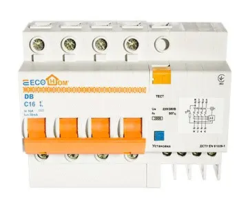 Выключатель дифференциального тока ECOHOME ДВ 3P+N 16A 30мА (ECO030020001) - фото №1