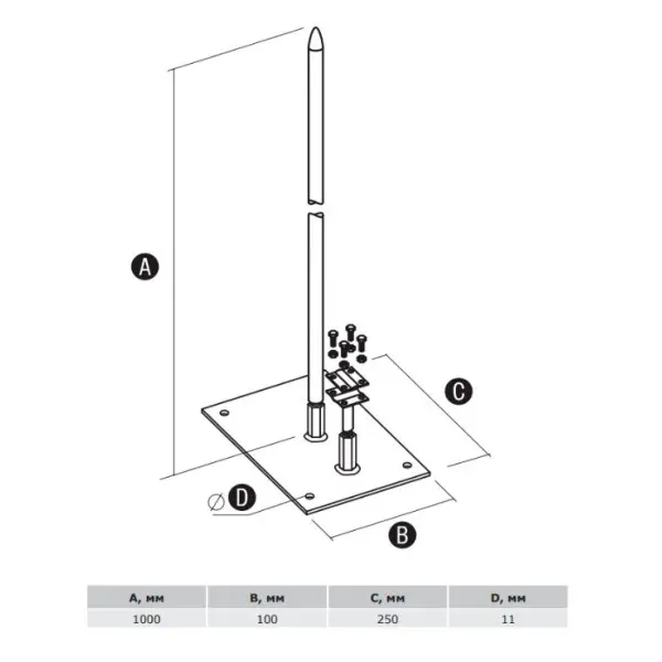 Алюминиевый молниеприемник на металлической основе DKC NL3011 длиной 1м - фото №1