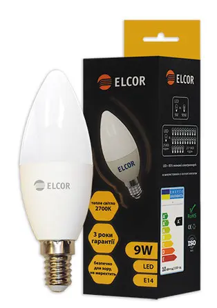 Світлодіодна лампа Elcor 534318 Е14 С37 9Вт 2700К - фото №1 Світлодіодна лампа Elcor 534318 Е14 С37 9Вт 2700К - фото №1