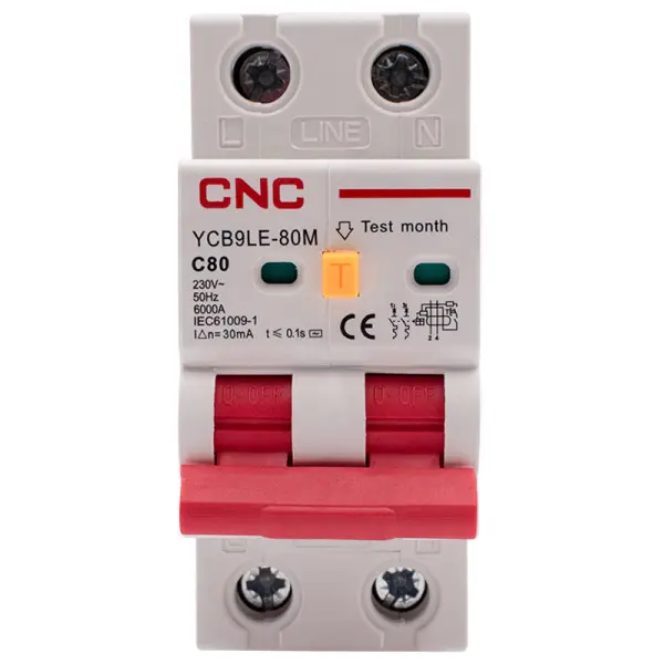 Дифференциальный выключатель CNC YCB9LE-80M C80А 1Р+N 6кА 30мА (Б00044020) - фото №1