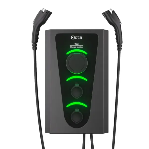 Однофазна зарядна станція для електромобілів Octa Energy W322-C2-C2-C2 Wall на 22кВт із 3 портами (Type 2 Type 2 Type 2) - фото №1