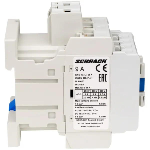 Контактор Schrack LZDC09B3 Cubico Classic 230В AC 1НО+1НЗ 4кВт 9А 3Р - фото №1 Контактор Schrack LZDC09B3 Cubico Classic 230В AC 1НО+1НЗ 4кВт 9А 3Р - фото №1