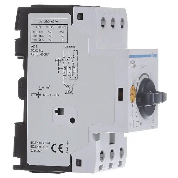 Автомат для захисту двигуна 6,3-10,0 А, 2,5 м Hager - фото №1