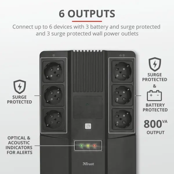 Источник бесперебойного питания Trust 23326_TRUST Maxxon 800ВА UPS with 6 standard wall power outlets BLACK - фото №5 Источник бесперебойного питания Trust 23326_TRUST Maxxon 800ВА UPS with 6 standard wall power outlets BLACK - фото №5