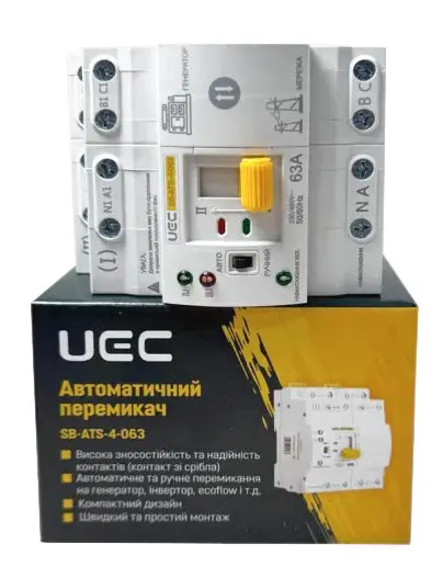 Реле автоматичного ввімкнення резерву UEC SB-ATS-4-063-UEC 4P 63A (AVR-4-063) - фото №2 Реле автоматичного ввімкнення резерву UEC SB-ATS-4-063-UEC 4P 63A (AVR-4-063) - фото №2