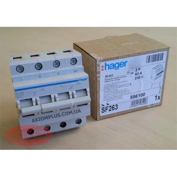 Перемикач Hager SF263 I-0-II 1+N 63А/230В 4м - фото №1 Перемикач Hager SF263 I-0-II 1+N 63А/230В 4м - фото №1