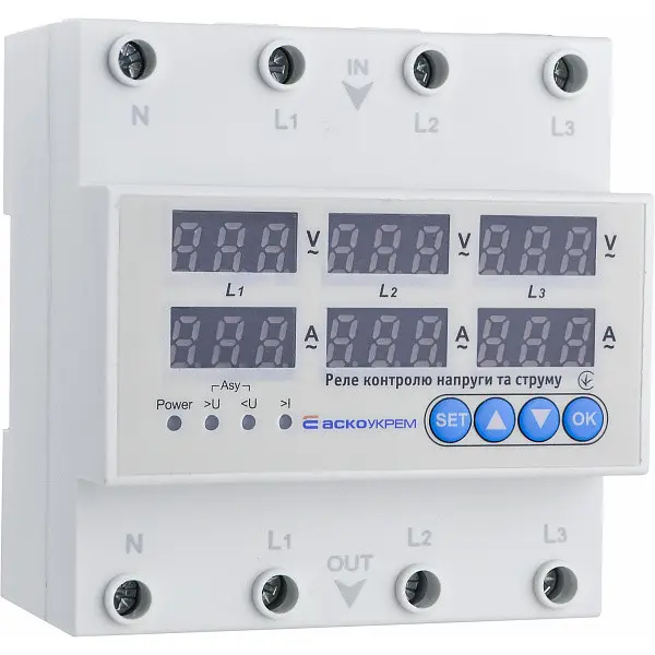 Реле контроля напряжения и тока Аско-Укрем RKV 4P 63A