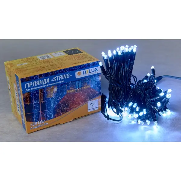 Уличная LED гирлянда Delux EN STRING 100LED (90012966) 10м (2х5м) 20 мигающих диодов IP44 (белый свет) черный шнур - фото №2 Уличная LED гирлянда Delux EN STRING 100LED (90012966) 10м (2х5м) 20 мигающих диодов IP44 (белый свет) черный шнур - фото №2