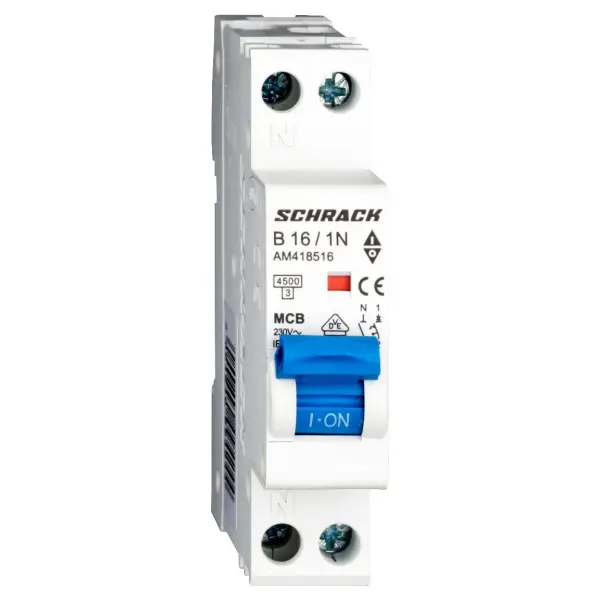 Автоматичний вимикач Schrack AM418516 4,5кА 16А 1P+N х-ка B Автоматичний вимикач Schrack AM418516 4,5кА 16А 1P+N х-ка B