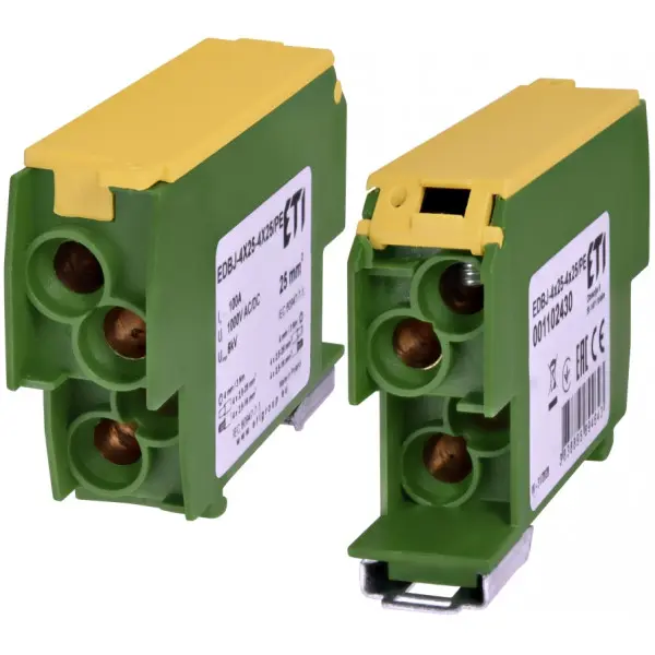 Распределительный блок ETI EDBJ-4x25-4x25/PE 100A 1000В AC/1500В DC желто-зеленый (1102430)