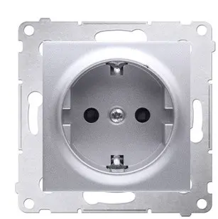 Одинарна електрична розетка Kontakt Simon Simon 54 Premium DGSZ1Z.01/43 із заземленням Schuko зі шторками (срібло)