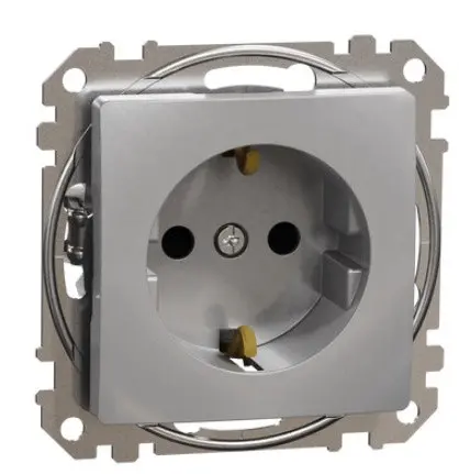 Розетка Schneider Electric Sedna Design & Elements з заземленням та шторками алюміній SDD113022 Розетка Schneider Electric Sedna Design & Elements з заземленням та шторками алюміній SDD113022
