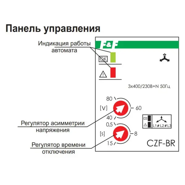 Реле контролю фаз F&F CZF-BR 3х400В+N 10А - фото №4