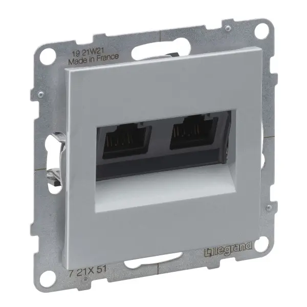 Двойная компьютерная розетка RJ45 Cat.5e UTP Legrand SUNO (алюминий) 721351 Двойная компьютерная розетка RJ45 Cat.5e UTP Legrand SUNO (алюминий) 721351
