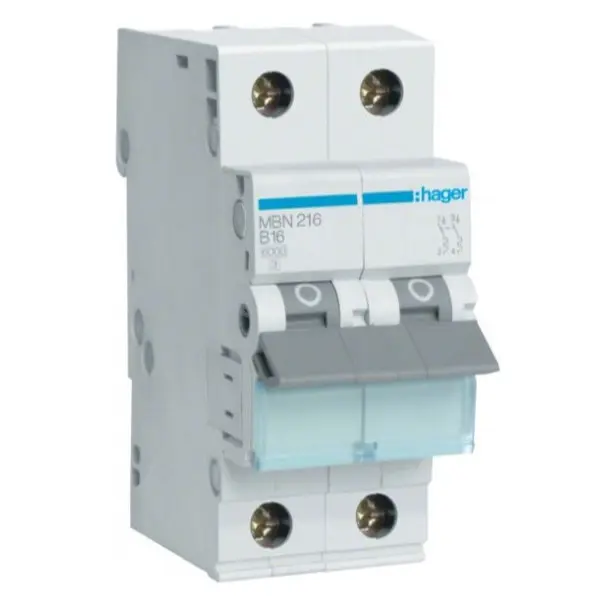 Автоматичний вимикач Hager MBN216 6кА B 16A 2P