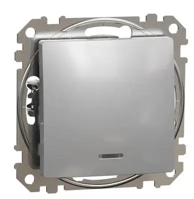 Выключатель Schneider Electric Sedna Design & Elements с подсветкой алюминий SDD113101L Выключатель Schneider Electric Sedna Design & Elements с подсветкой алюминий SDD113101L
