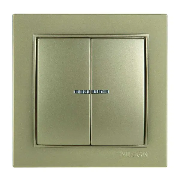 Выключатель Nilson Thor золото 2кл с подсветкой ( 27151004 )