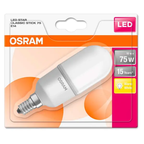 Светодиодная лампа Osram LED Star STICK75 10W/827 230V FR E14 6XBLI1 (4058075428386) - фото №1 Светодиодная лампа Osram LED Star STICK75 10W/827 230V FR E14 6XBLI1 (4058075428386) - фото №1