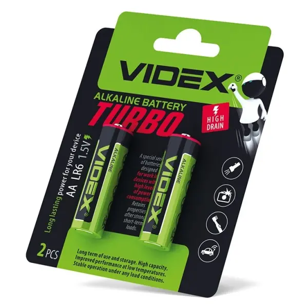 Щелочная батарейка Videx Turbo LR6 AA (LR6T/AA 2B) 2 шт