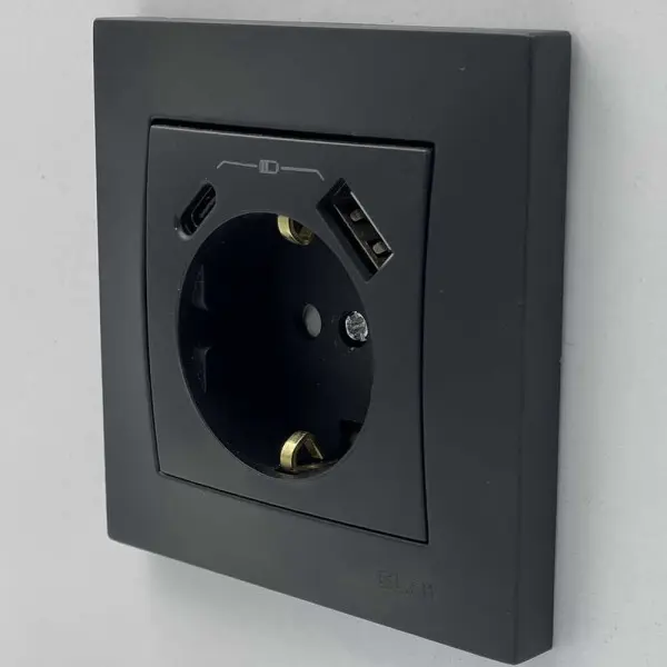 Розетка EL-BI VEGA чорний мат 1-на з заземленням + 2USB (Type C+A) 3А ( 510-014800-347 ) - фото №3