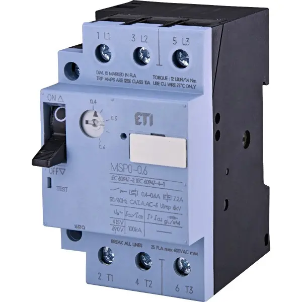 Автомат защиты двигателя ETI 004646618 MSP0-0.6 (0.12-0.18 kW 0.4-0.6A) Автомат защиты двигателя ETI 004646618 MSP0-0.6 (0.12-0.18 kW 0.4-0.6A)
