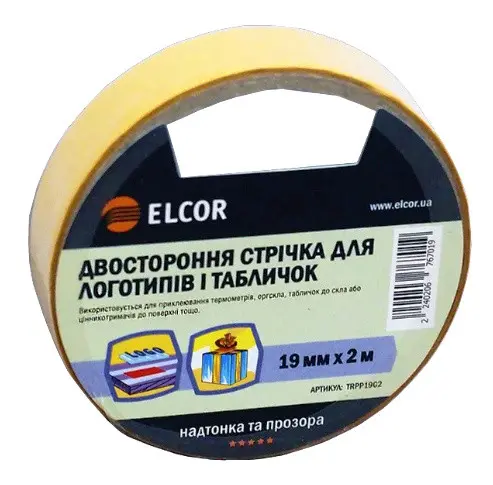Двусторонняя прозрачная лента Elcor 40206767 TRPP1902 для логотипов и табличек 19мм (2м)
