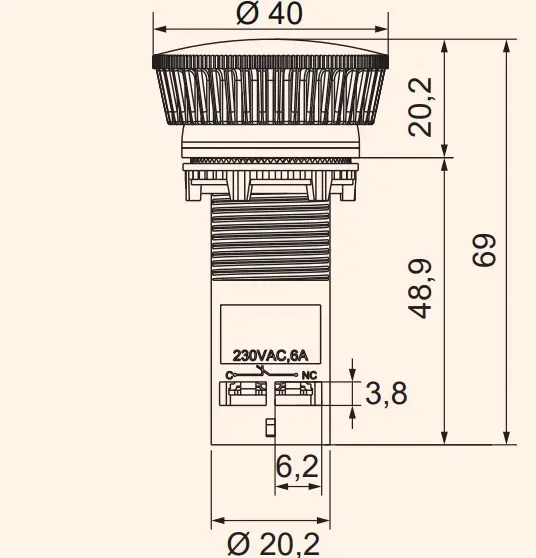 Моноблочная кнопка грибок ETI 004771482 ECM-T10-R (отключение поворотом 1NO красная) - фото №1